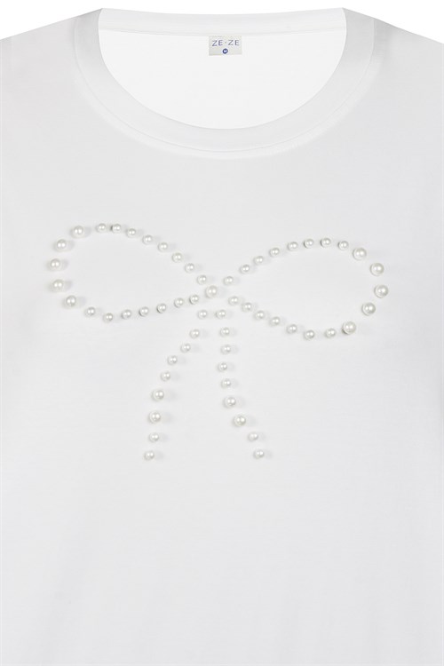 Ze-Ze Bethany T-shirt med Perler, Hvid